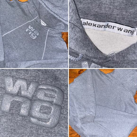 Alexander Wang $375 Womens Essential Puff Logo Terry Hoodie Glitter Gray LG EUC - Picture 2 of 13